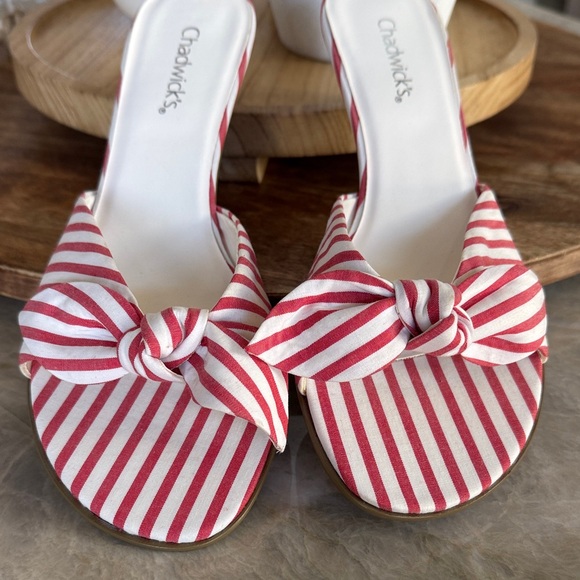 Chadwicks Shoes - Chadwicks Red and White Striped Knot Slide Mules New
